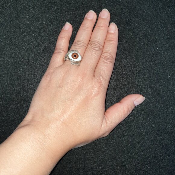 One of a Kind Bold Vintage 925 Sterling Silver Evil Eye Protection Ring - Picture 13 of 14